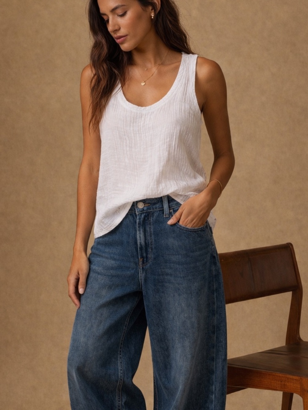 Faherty white gauzy organic cotton dream scoop neck  tank XS